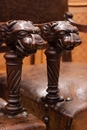 Renaissance style Arm chairs in oak and leather, France 19th century