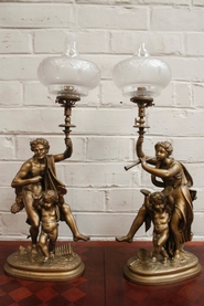Pair renaissance spelter gas lamps