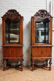 Pair walnut English display cabinets