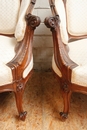 Louis XV style arm chairs in Walnut, France 19th century