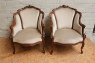 Pair walnut Louis XV arm chairs