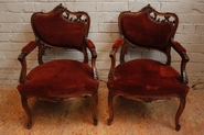 Pair walnut Louis XV arm chairs