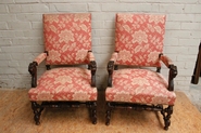 Pair walnut renaissance arm chairs