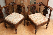 Pair walnut renaissance corner chairs