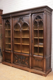 Quality 3 door gothic bookcase in walnut
