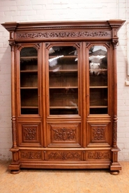 Quality 3 door renaissance bookcase in walnut