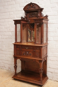 Quality renaissance display cabinet with 7 drawers and beveled glass