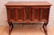 Quality renaissance/gothic style server in walnut with marble