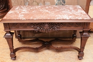 Regency center table in walnut with marble top
