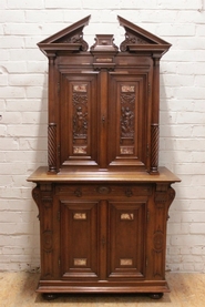 Renaissance cabinet in walnut with marble inlay signed by the maker