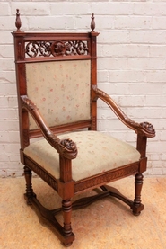 Renaissance style arm chair in walnut