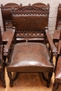 Renaissance style Chairs and arm chairs in Oak, France 19th century