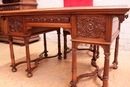 Renaissance style Desk and arm chair in Walnut, France 19th century