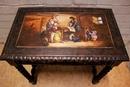 Renaissance style Writing table in Walnut and porcelain, France 19th century