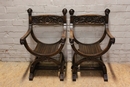 Renaissance/Gothic style Arm chairs in chestnut, France 19th century