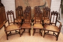 Renaissance style Chairs and arm chairs in Walnut, France 19th century
