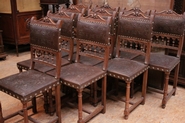 Set of 10 walnut Henri II chairs with perfect leather