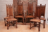 set of 2 gothic arm chairs and 4 chairs in walnut