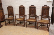 Set of 4 renaissance arm chairs in walnut