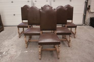 Set of 6 bleached oak mouton leggs chairs with leather 