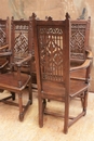 Gothic style Arm chairs in Oak, France 19th century