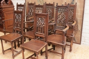 set of 6 gothic arm chairs and 2 chairs in oak