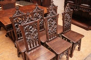 Set of 6 gothic style chairs in oak