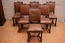 Renaissance style Chairs in walnut and leather, France 19th century
