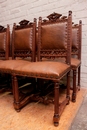 Renaissance style Chairs in walnut and leather, France 19th century