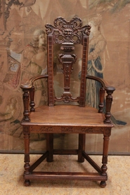 Singla walnut renaissance arm chair