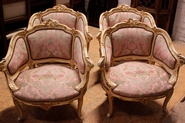 Suite of 4 Louis XV style arm chairs in paint wood