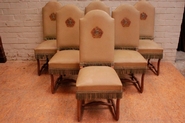 Suite of 6 mouton chairs in oak and leather