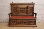 Top quality figural renaissance hall bench in walnut by VEROT PARIS