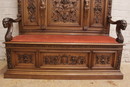 Renaissance style Hall bench in Walnut, France 19th century