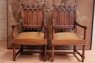 Walnut arm chairs in gothic style