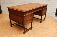 Walnut gothic desk with leather top