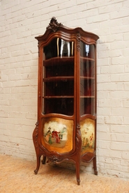 Walnut Louis XV bombe display cabinet