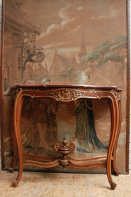 Walnut Louis XV wall console with red marble