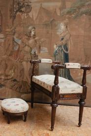 Walnut Louis XVI bench and stool