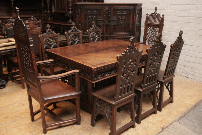 10pc gothic style dinning set in oak Dining Rooms Houtroos