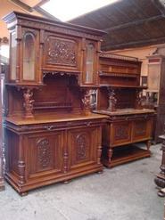 figural walnut cabinet  62.5 w x 92.5 t x 23.5 d server52 w c 83 t x 21 d