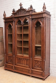 3 door monumental gothic bookcase in walnut