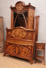 3 pc Art Nouveau inlay bedroomset in walnut