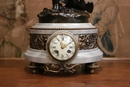 style Mantle clock set in Bronze and marble, Belgium 19th century