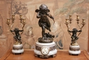 style Mantle clock set in Bronze and marble, Belgium 19th century