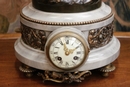 style Mantle clock set in Bronze and marble, Belgium 19th century