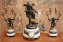 style Mantle clock set in Bronze and marble, Belgium 19th century