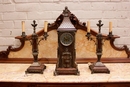 Gothic style Clock set in Walnut and bronze, France 19th century