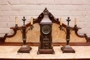 Gothic style Clock set in Walnut and bronze, France 19th century