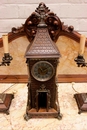 Gothic style Clock set in Walnut and bronze, France 19th century